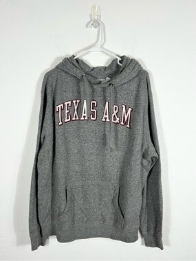 Vintage TEXAS A&M Aggies Embroidered COLLEGE Hoodie Sweatshirt Gray Sz Lg - EUC